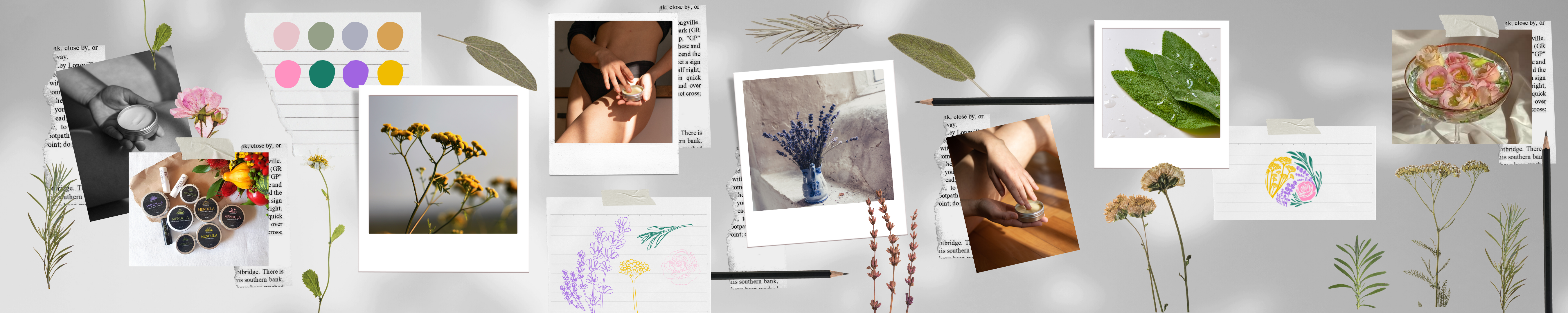 Moodboard prirodna kozmetika Mendula